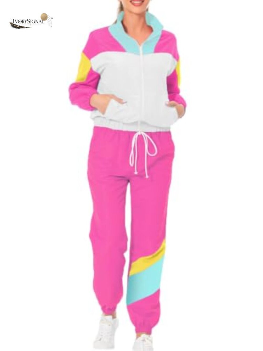 1980s Women's 2-Piece Track Suit Retro Zip-Up Jacket & Sweatpants Set Costume |